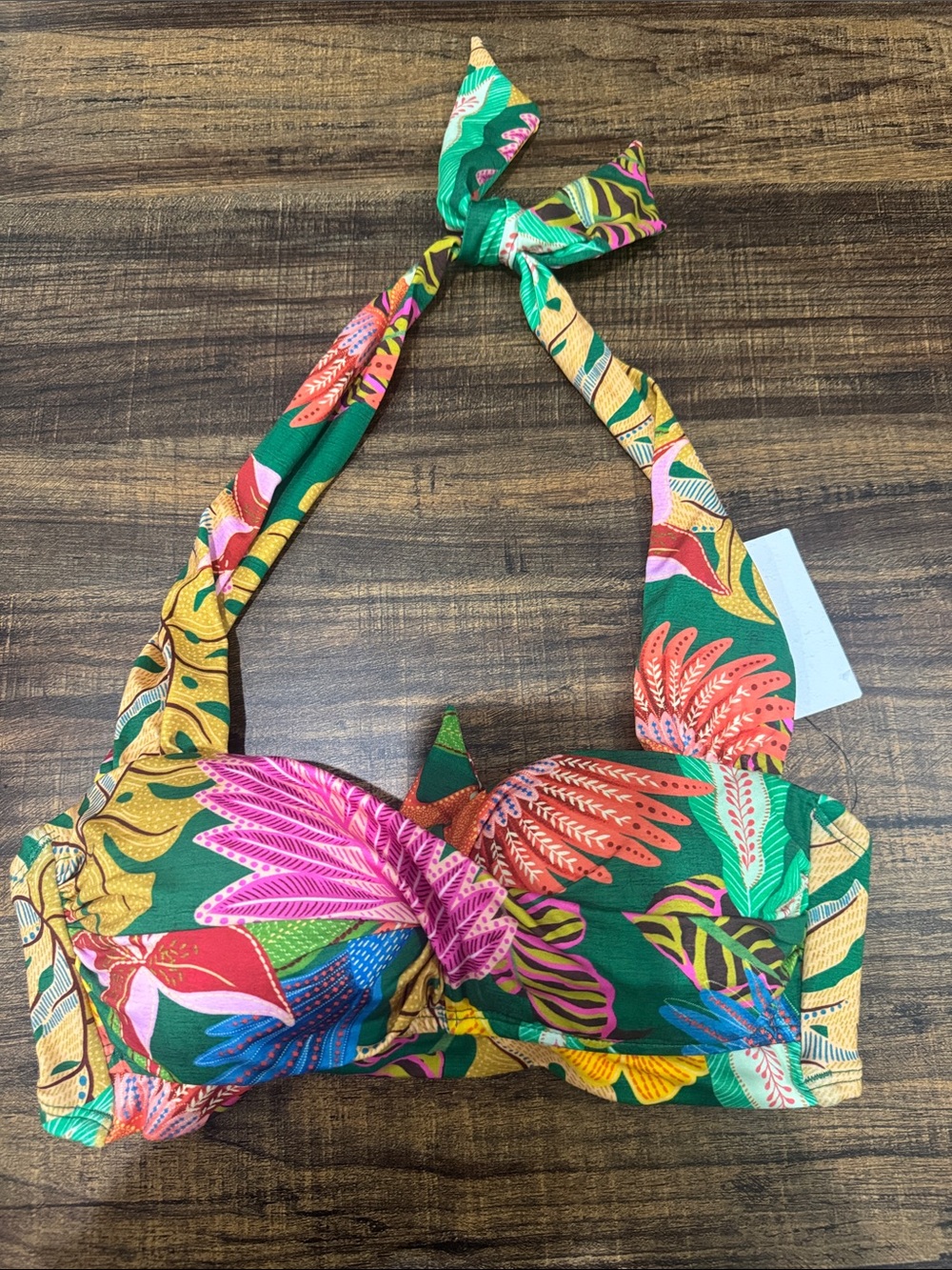 Gibson Latimer Tropical Green Halter Floral Swim Top